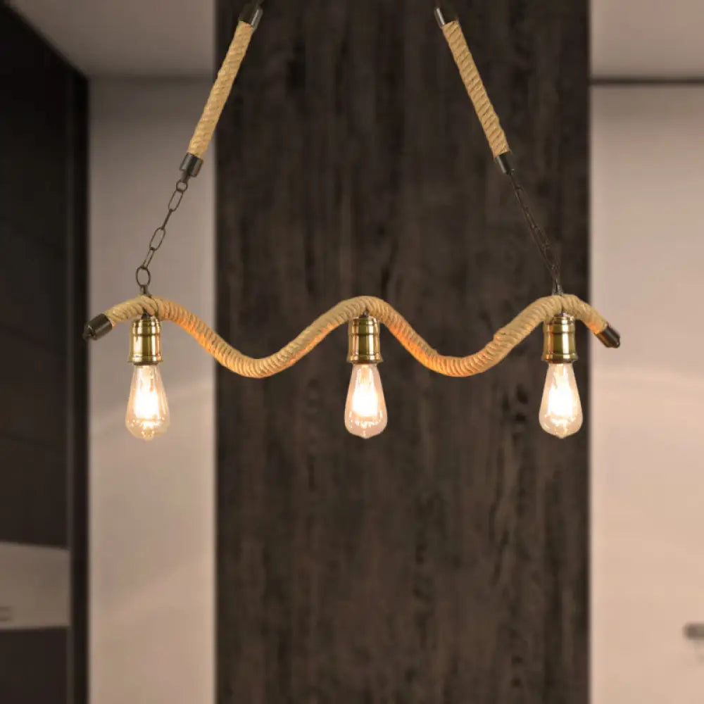 DecorBites™ Stylish Loft Hanging Island Light with Exposed Bulbs, Rope Design & 3 Lights in Beige for Dining Room