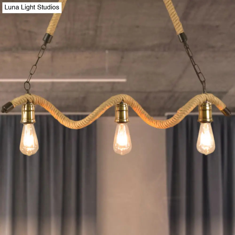 DecorBites™ Stylish Loft Hanging Island Light with Exposed Bulbs, Rope Design & 3 Lights in Beige for Dining Room