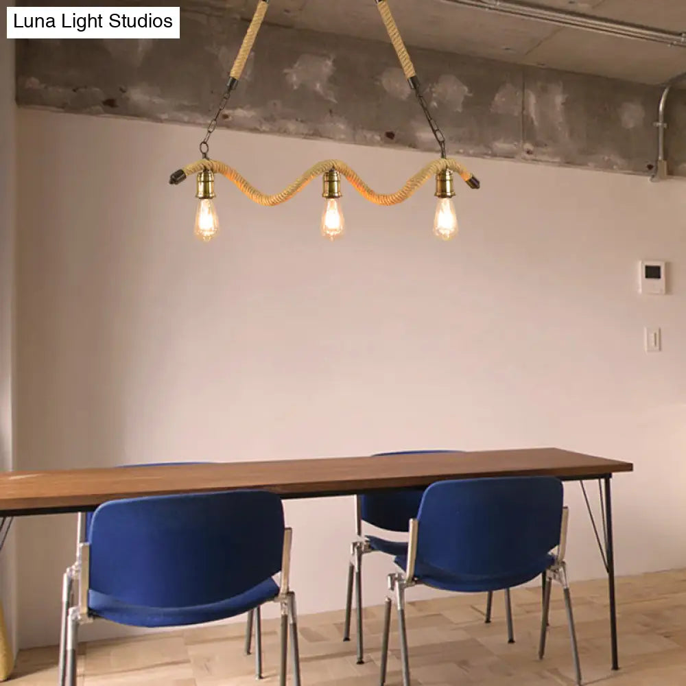 DecorBites™ Stylish Loft Hanging Island Light with Exposed Bulbs, Rope Design & 3 Lights in Beige for Dining Room