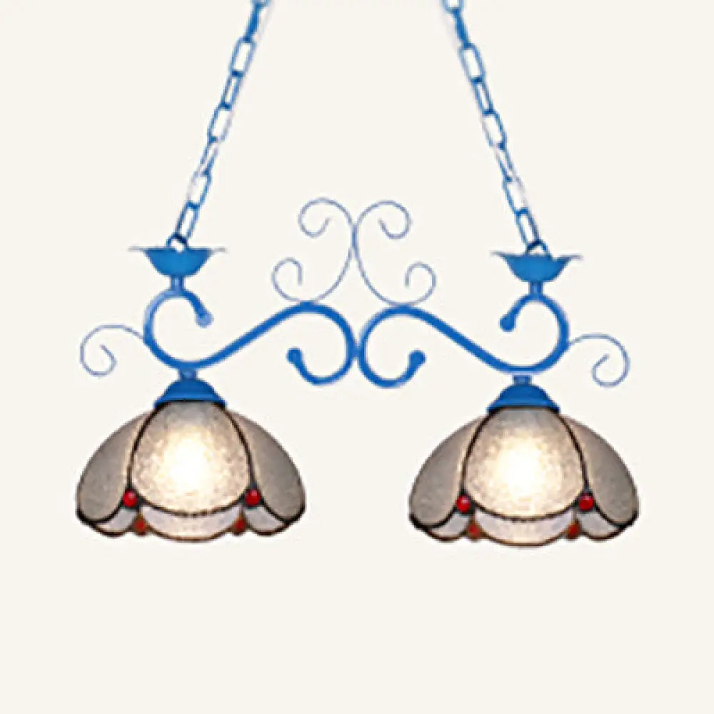 DecorBites™ Stylish Scalloped Edged Island Light Fixture - Tiffany Style Chandelier in Black/Blue (2 Heads)