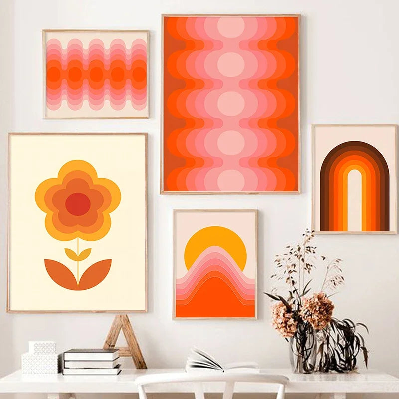 DecorBites™ Sunset Retro Stripes Art Prints Set