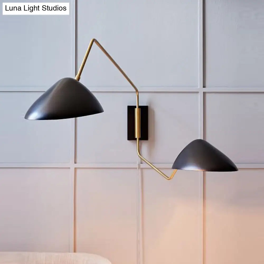 DecorBites™ Swing Arm Black Wall Sconce: Metal Duckbill Reading Wall Light with 2-Bulb Design