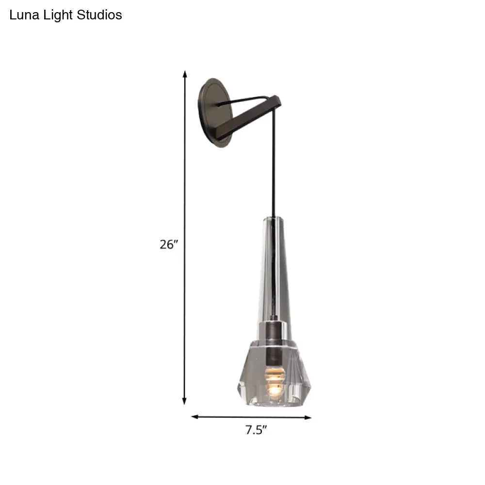 DecorBites™ Tapered Crystal Wall Mount Light: Modern Bronze 1-Head Sconce with Dangling Cord