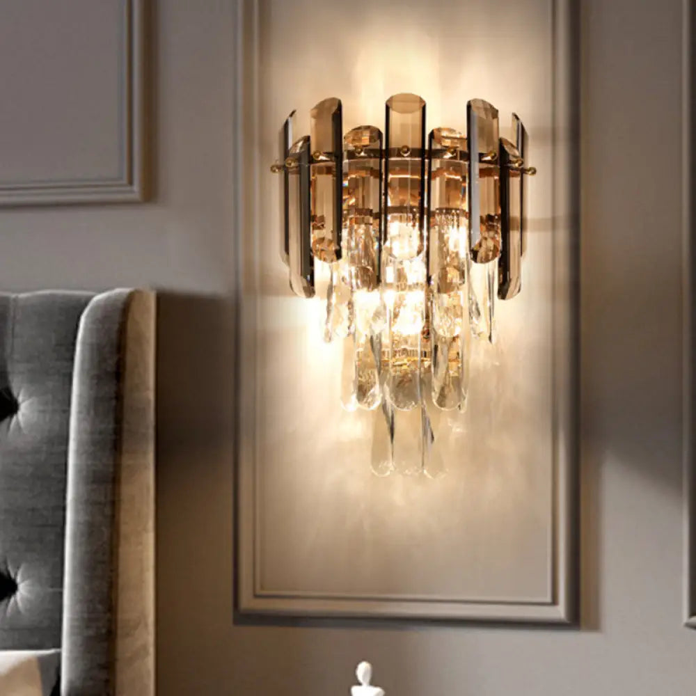 DecorBites™ Tiered Crystal Wall Sconce - Modernist Clear & Smoke Gray Wall Lighting Fixture