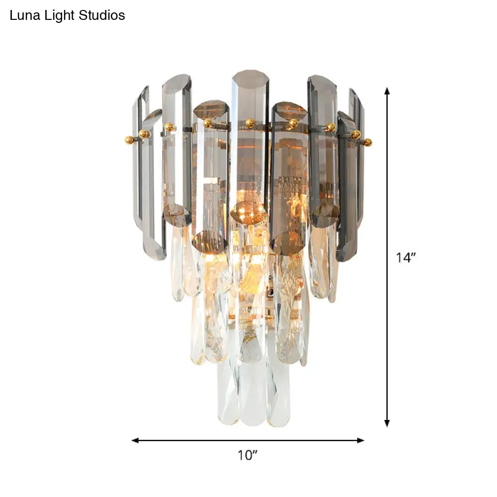 DecorBites™ Tiered Crystal Wall Sconce - Modernist Clear & Smoke Gray Wall Lighting Fixture