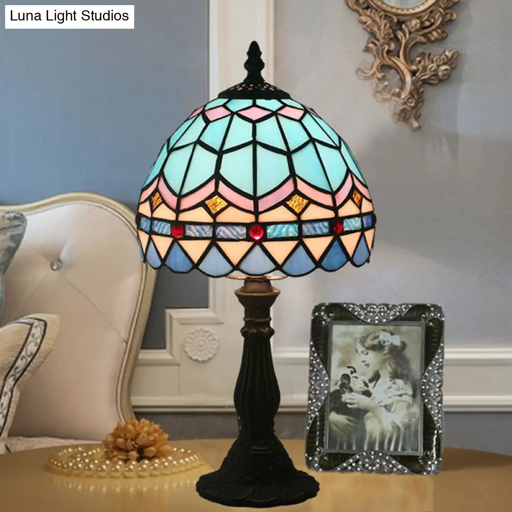 DecorBites™ Tiffany Art Glass Night Lamp - Bowl Shaped Stained Glass Table Lighting in Yellow/Blue