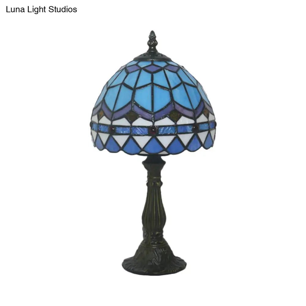 DecorBites™ Tiffany Art Glass Night Lamp - Bowl Shaped Stained Glass Table Lighting in Yellow/Blue