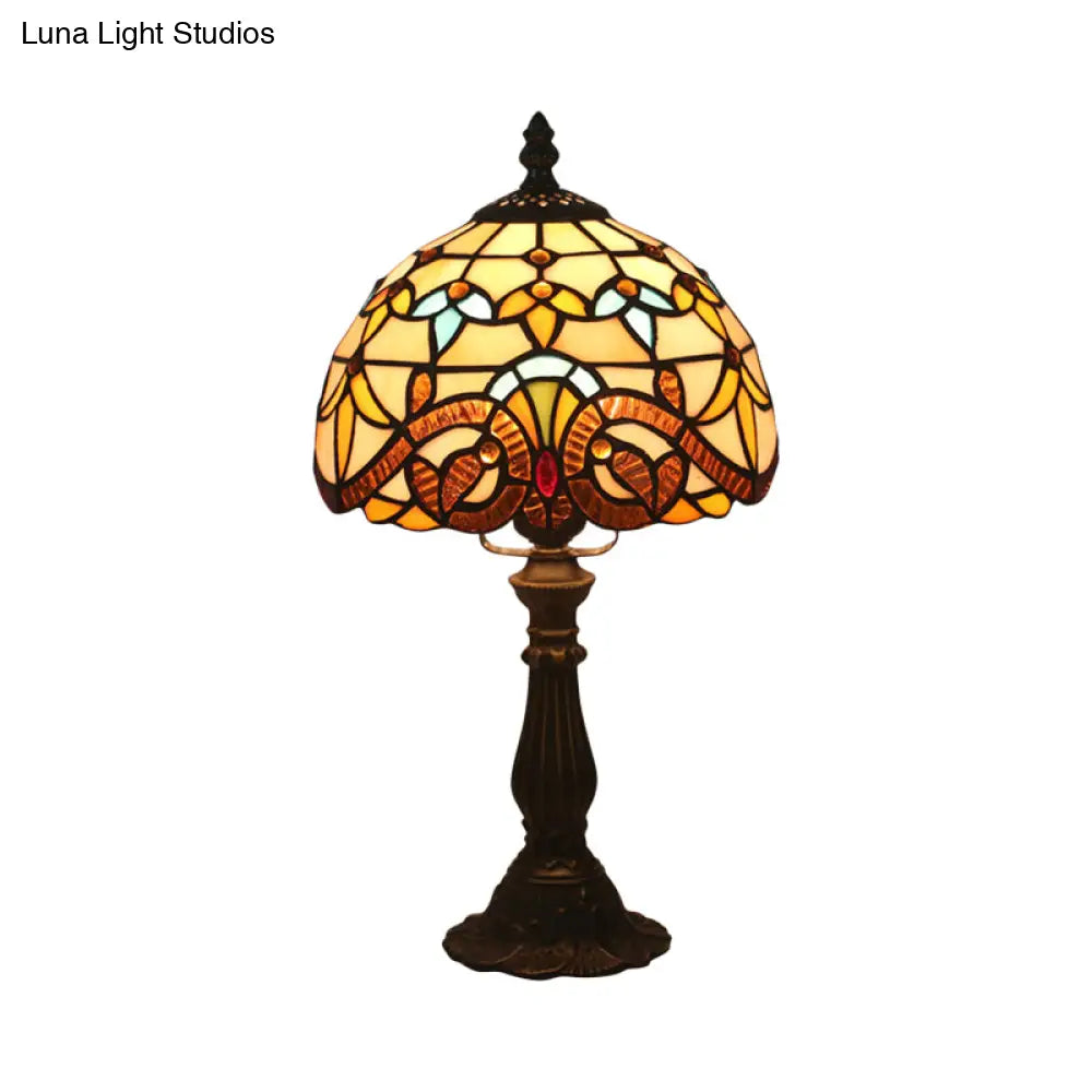 DecorBites™ Tiffany Art Glass Night Lamp - Bowl Shaped Stained Glass Table Lighting in Yellow/Blue