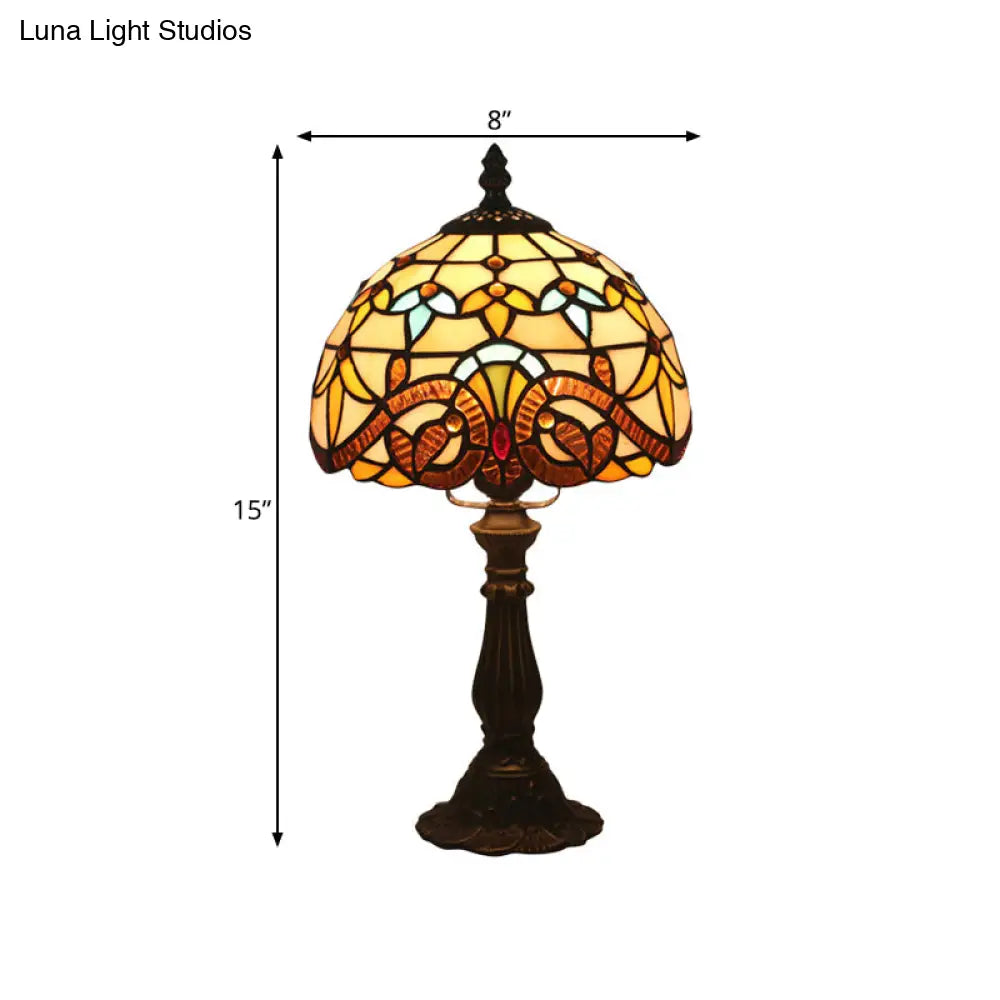 DecorBites™ Tiffany Art Glass Night Lamp - Bowl Shaped Stained Glass Table Lighting in Yellow/Blue