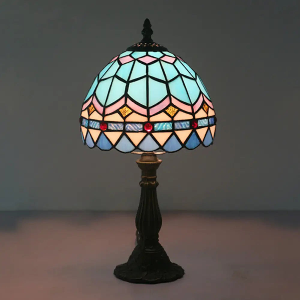 DecorBites™ Tiffany Art Glass Night Lamp - Bowl Shaped Stained Glass Table Lighting in Yellow/Blue
