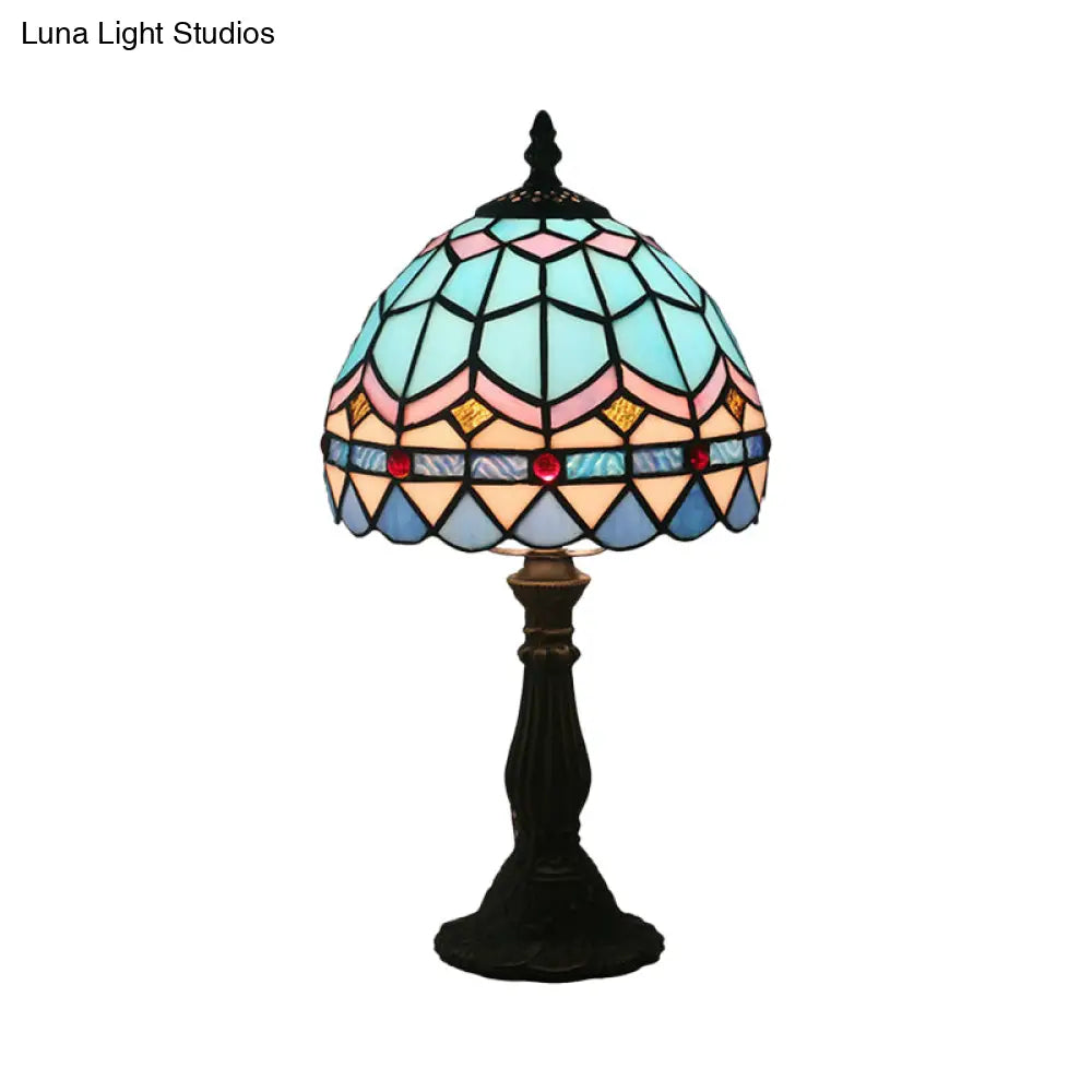 DecorBites™ Tiffany Art Glass Night Lamp - Bowl Shaped Stained Glass Table Lighting in Yellow/Blue