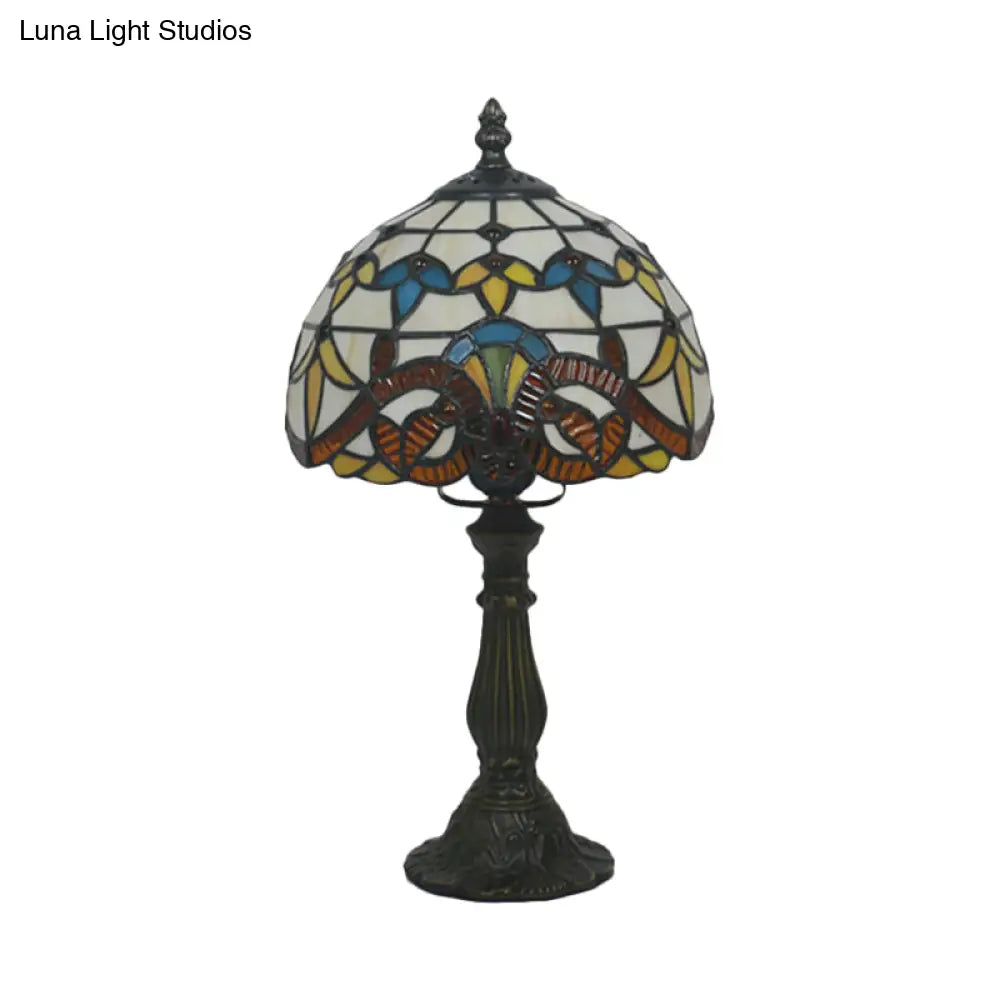 DecorBites™ Tiffany Art Glass Night Lamp - Bowl Shaped Stained Glass Table Lighting in Yellow/Blue