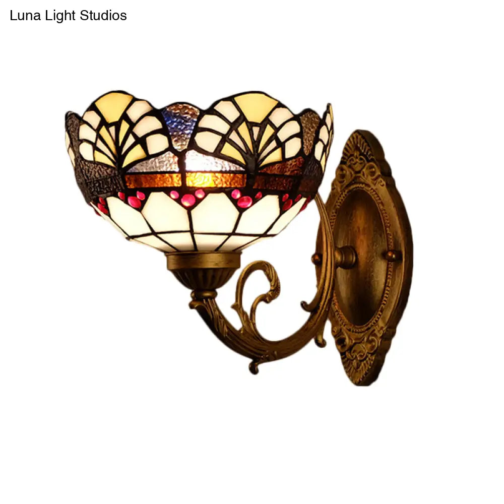DecorBites™ Tiffany Gold Cut Glass Wall Sconce with Scalloped Dome and Mermaid Arm