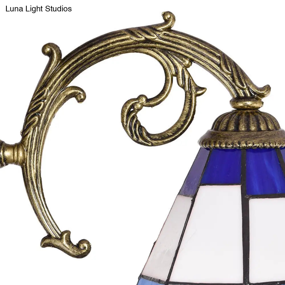 DecorBites™ Tiffany Style Ceiling Light - Blue Stained Glass Bell Shade - Semi Flush Mount Fixture with 3 Heads