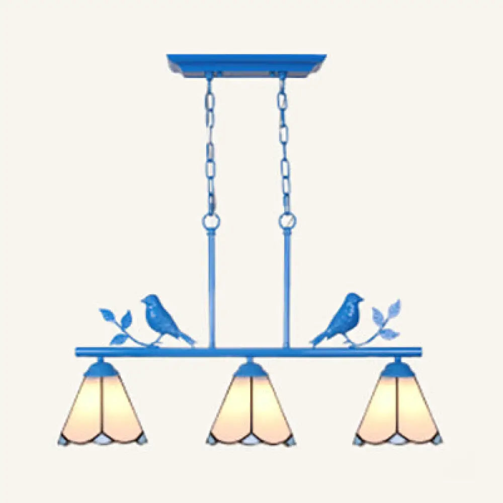 DecorBites™ Tiffany Style Conic Island Pendant Light - Stainless Glass with Bird Decoration