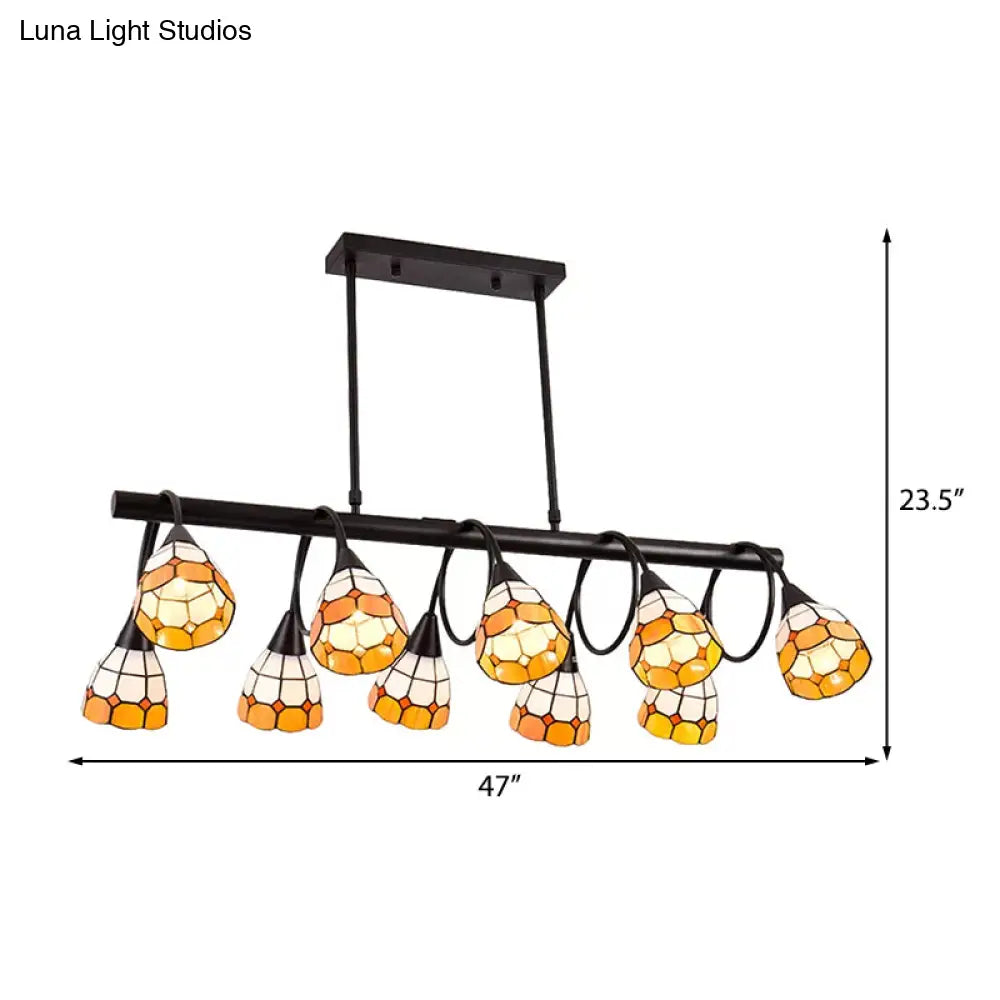 DecorBites™ Tiffany Style Kitchen Island Lighting: Dome Shade Hanging Lamp with Blue/Orange & Yellow Stainless Glass (6/10 Lights)