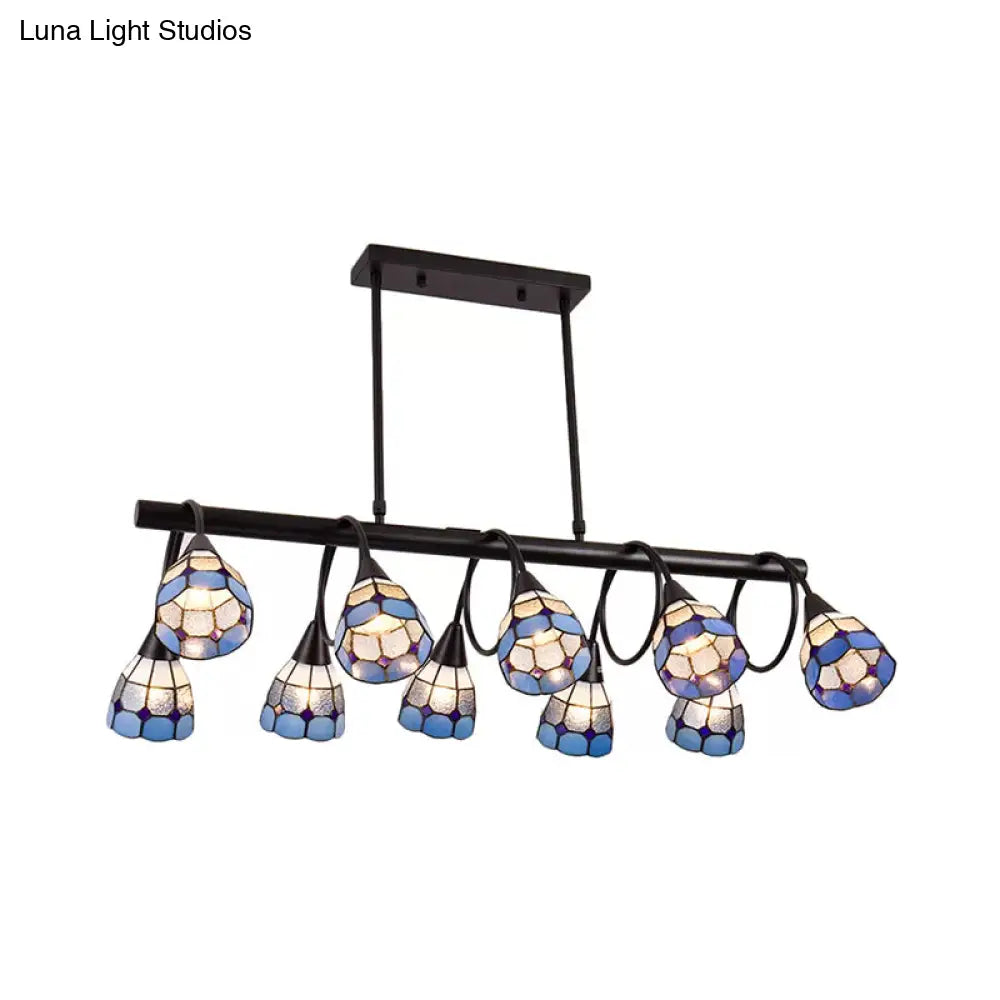 DecorBites™ Tiffany Style Kitchen Island Lighting: Dome Shade Hanging Lamp with Blue/Orange & Yellow Stainless Glass (6/10 Lights)