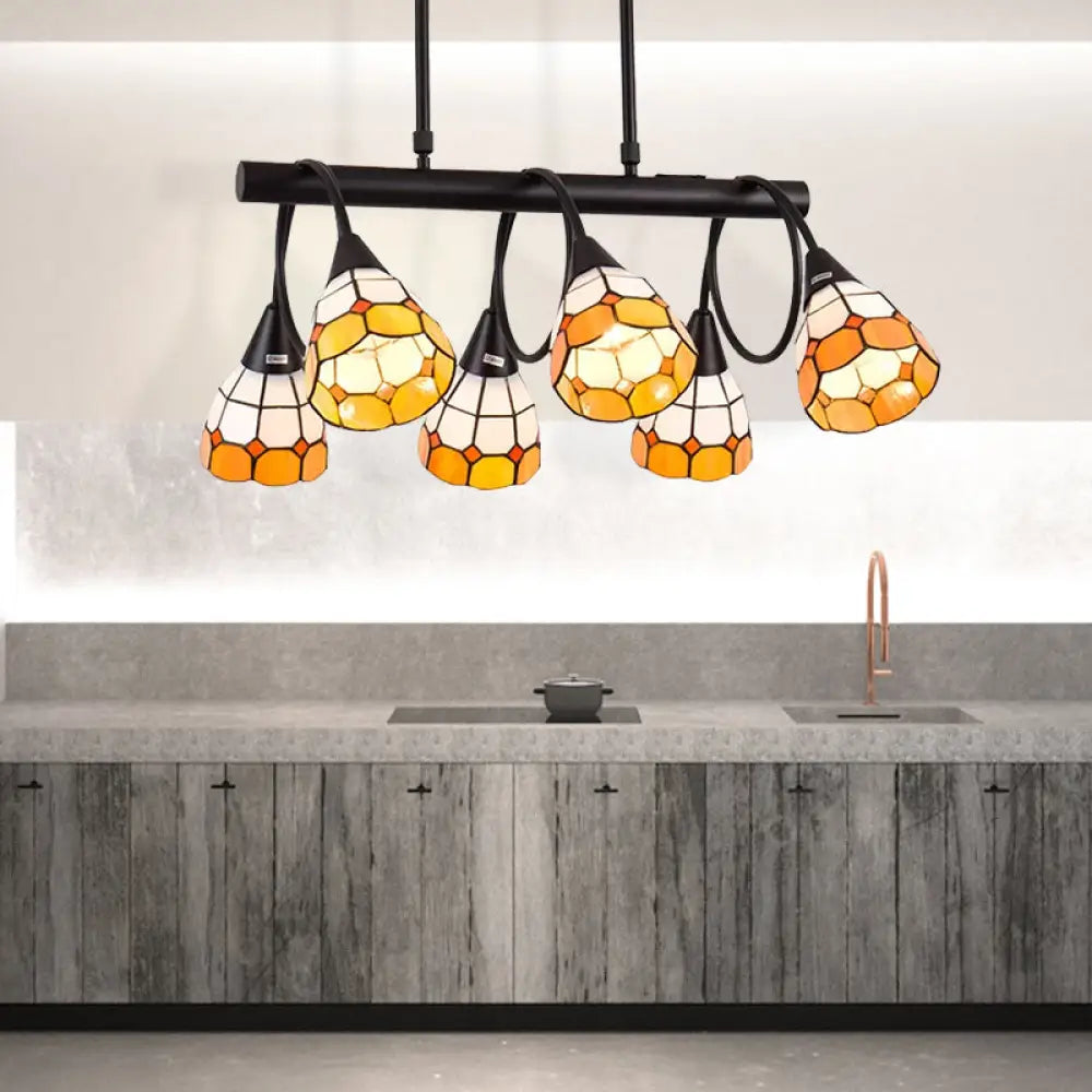 DecorBites™ Tiffany Style Kitchen Island Lighting: Dome Shade Hanging Lamp with Blue/Orange & Yellow Stainless Glass (6/10 Lights)