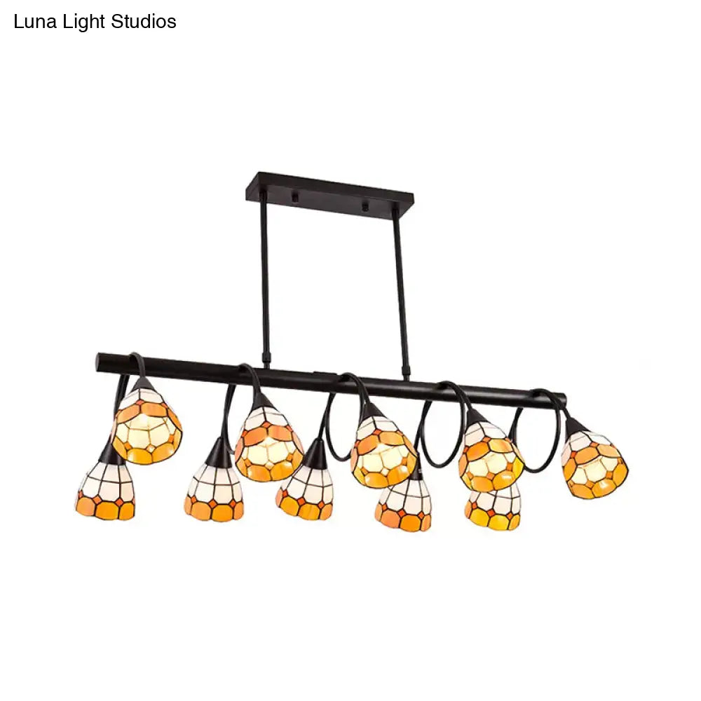 DecorBites™ Tiffany Style Kitchen Island Lighting: Dome Shade Hanging Lamp with Blue/Orange & Yellow Stainless Glass (6/10 Lights)