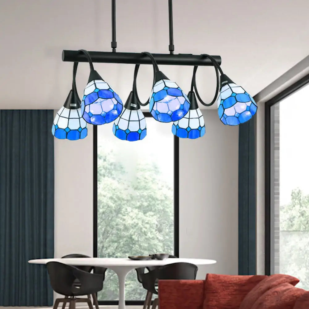DecorBites™ Tiffany Style Kitchen Island Lighting: Dome Shade Hanging Lamp with Blue/Orange & Yellow Stainless Glass (6/10 Lights)