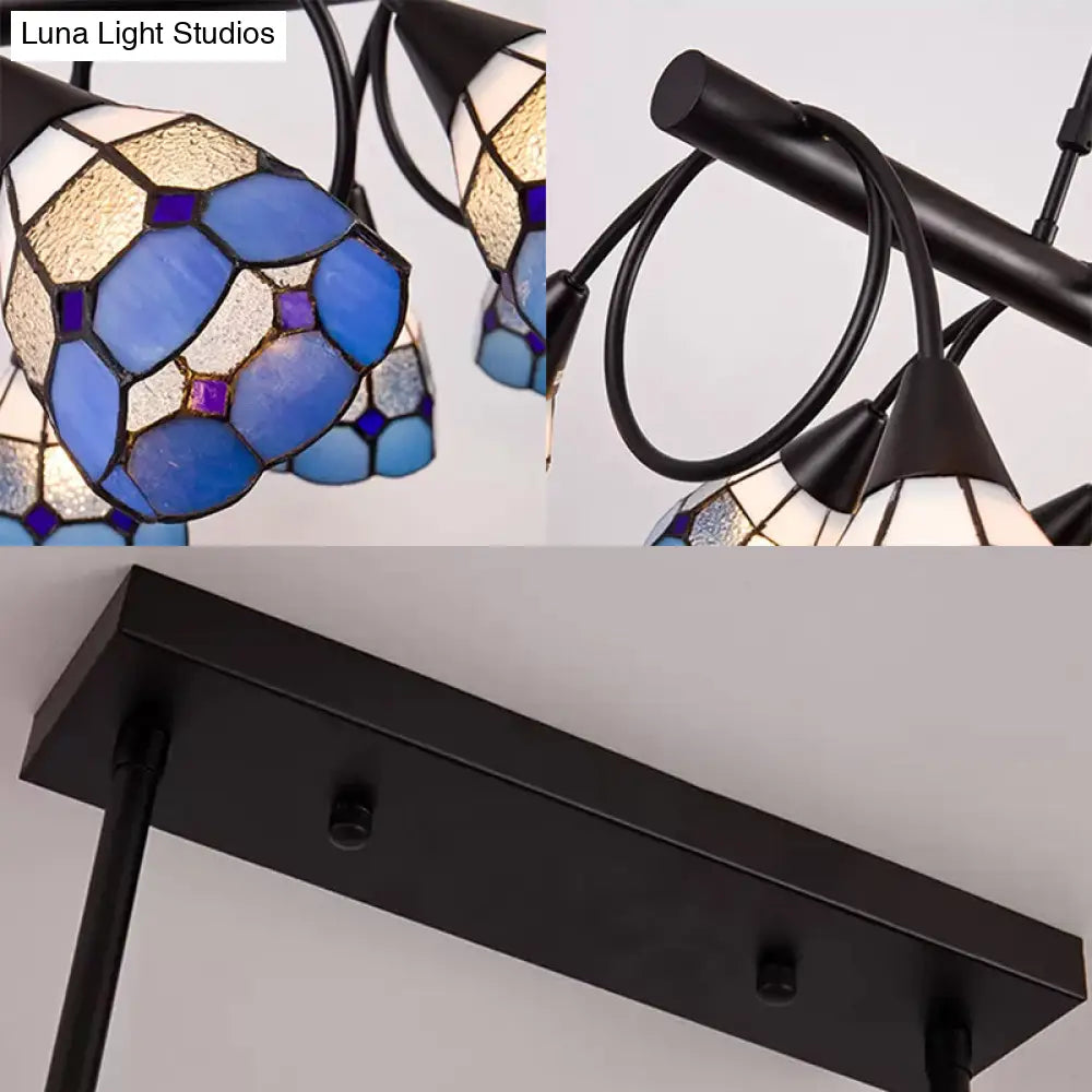 DecorBites™ Tiffany Style Kitchen Island Lighting: Dome Shade Hanging Lamp with Blue/Orange & Yellow Stainless Glass (6/10 Lights)