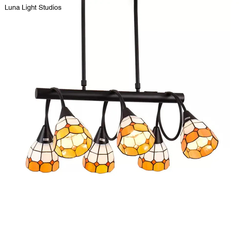 DecorBites™ Tiffany Style Kitchen Island Lighting: Dome Shade Hanging Lamp with Blue/Orange & Yellow Stainless Glass (6/10 Lights)