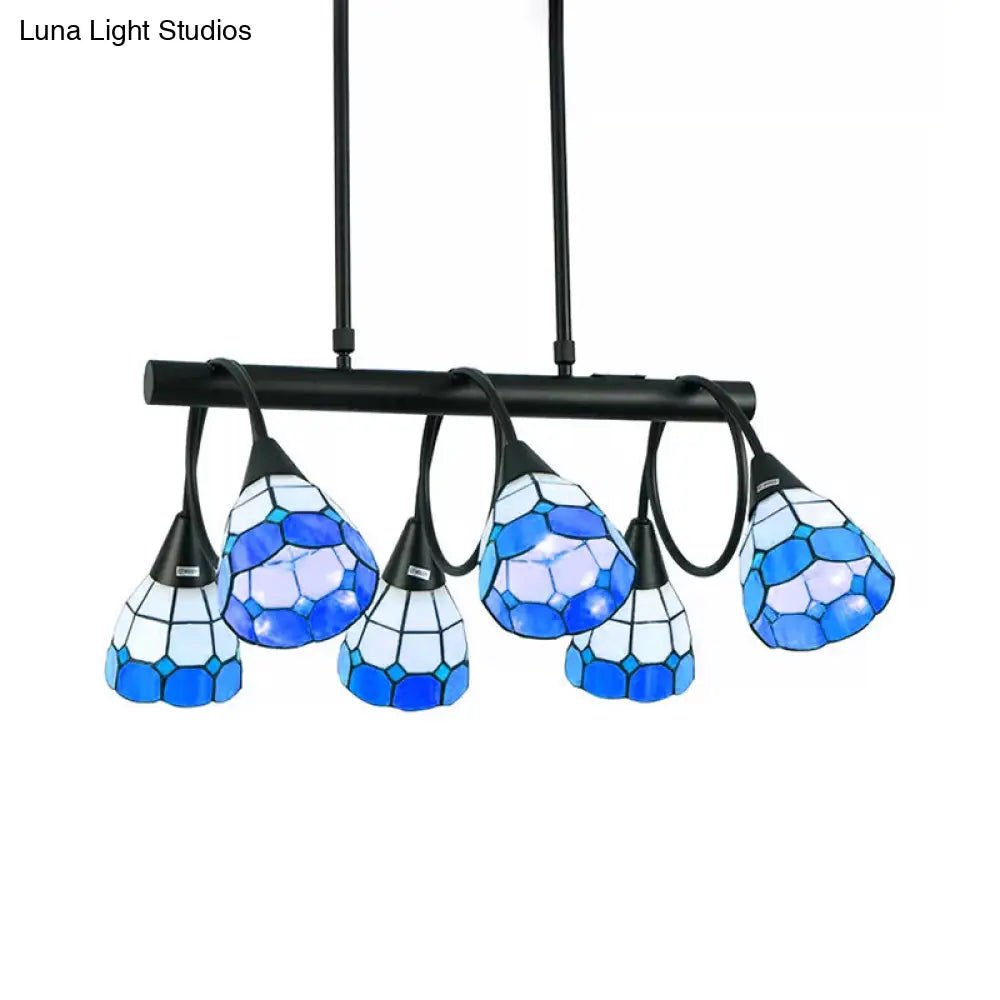 DecorBites™ Tiffany Style Kitchen Island Lighting: Dome Shade Hanging Lamp with Blue/Orange & Yellow Stainless Glass (6/10 Lights)