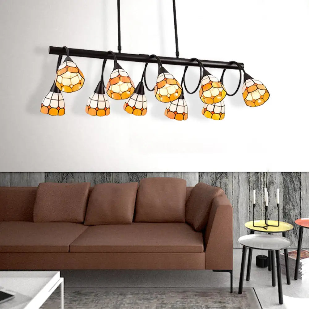 DecorBites™ Tiffany Style Kitchen Island Lighting: Dome Shade Hanging Lamp with Blue/Orange & Yellow Stainless Glass (6/10 Lights)