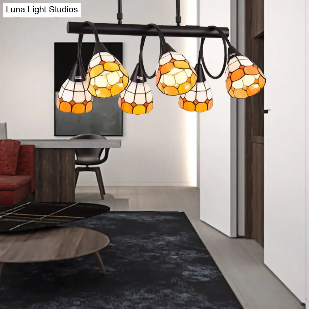 DecorBites™ Tiffany Style Kitchen Island Lighting: Dome Shade Hanging Lamp with Blue/Orange & Yellow Stainless Glass (6/10 Lights)