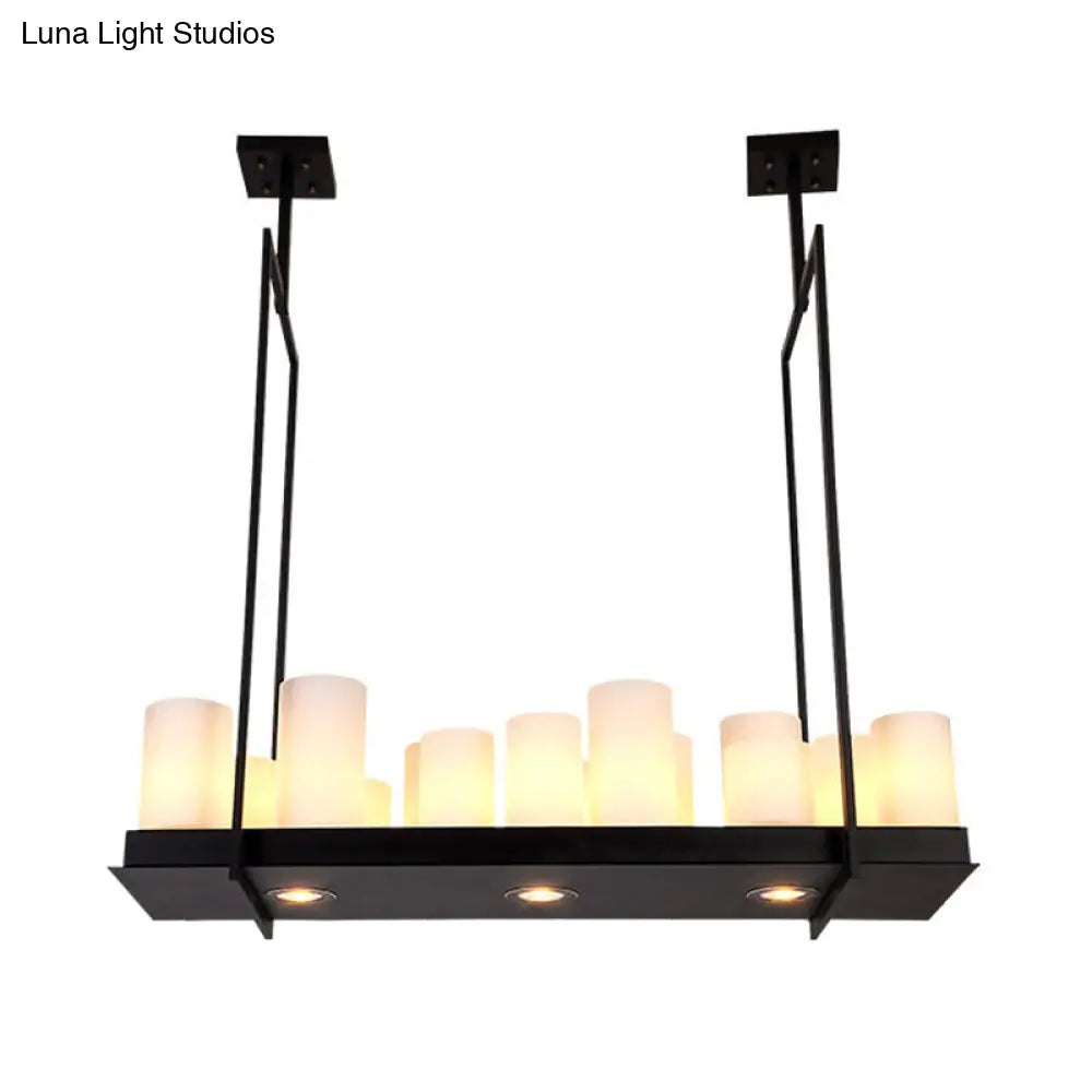 DecorBites™ Traditional Barrel Frosted Glass Hanging Lamp - Black Island Pendant Light for Dining Room - 8/12/16 Lights