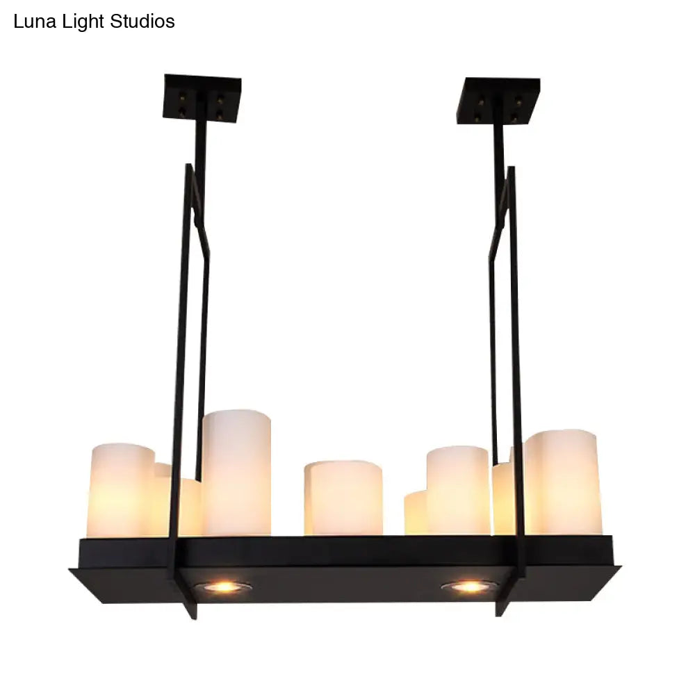 DecorBites™ Traditional Barrel Frosted Glass Hanging Lamp - Black Island Pendant Light for Dining Room - 8/12/16 Lights