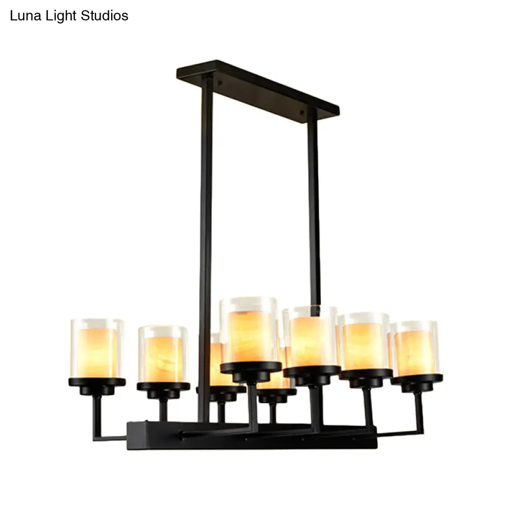 DecorBites™ Traditional Black Cylinder Island Pendant Light with 8/12 Clear Glass Bulbs - Dining Room Lighting Fixture Kit