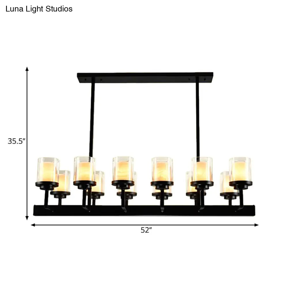 DecorBites™ Traditional Black Cylinder Island Pendant Light with 8/12 Clear Glass Bulbs - Dining Room Lighting Fixture Kit