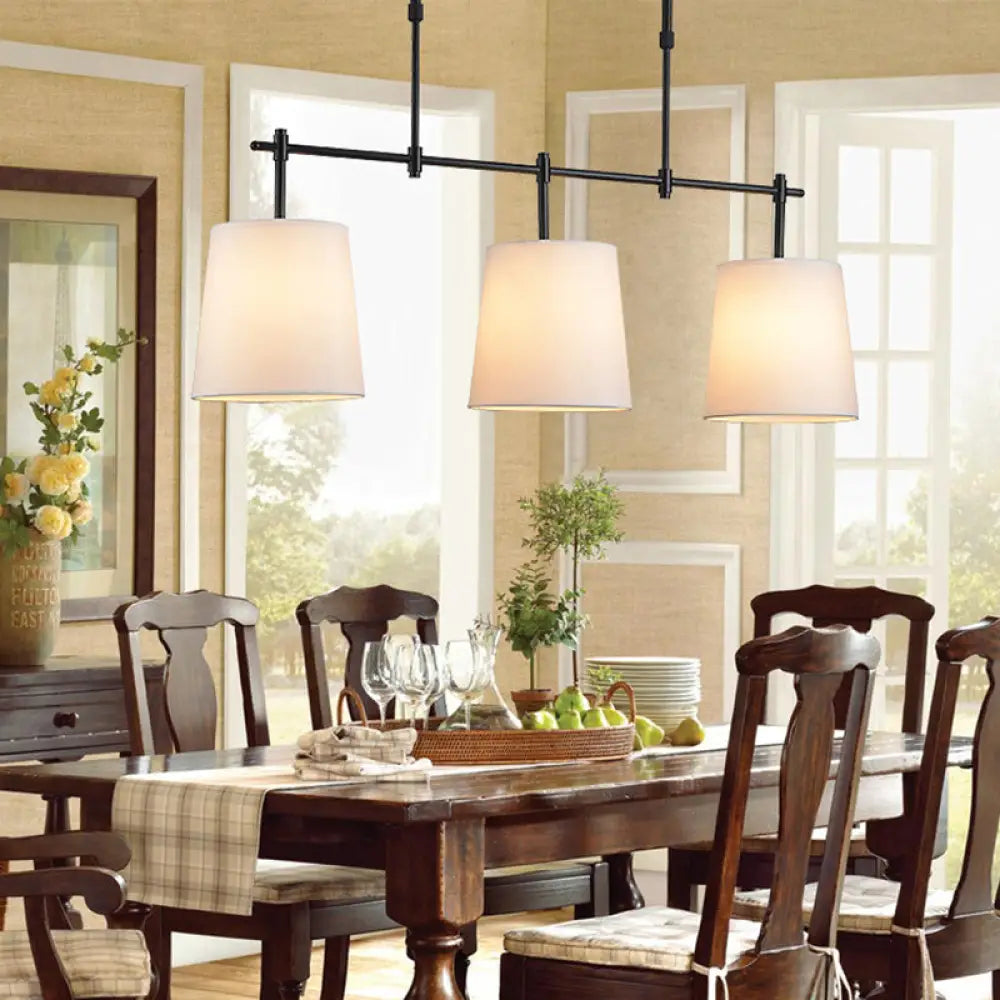 DecorBites™ Traditional Black/Gold Fabric Pendant Lighting - 3 Lights Barrel Island Light for Dining Room