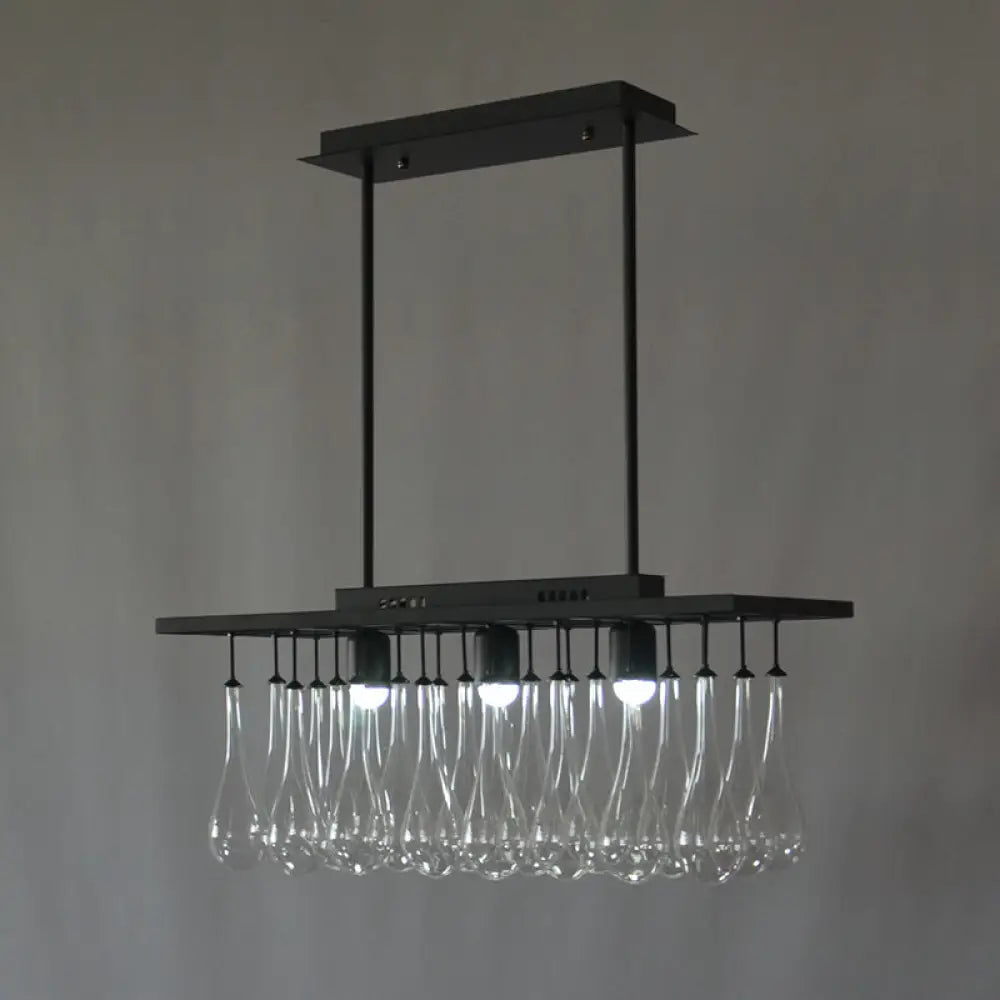 DecorBites™ Traditional Black Island Pendant Light with 3 Clear Glass Rectangles: Warm/White Light