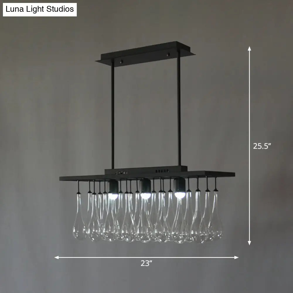 DecorBites™ Traditional Black Island Pendant Light with 3 Clear Glass Rectangles: Warm/White Light