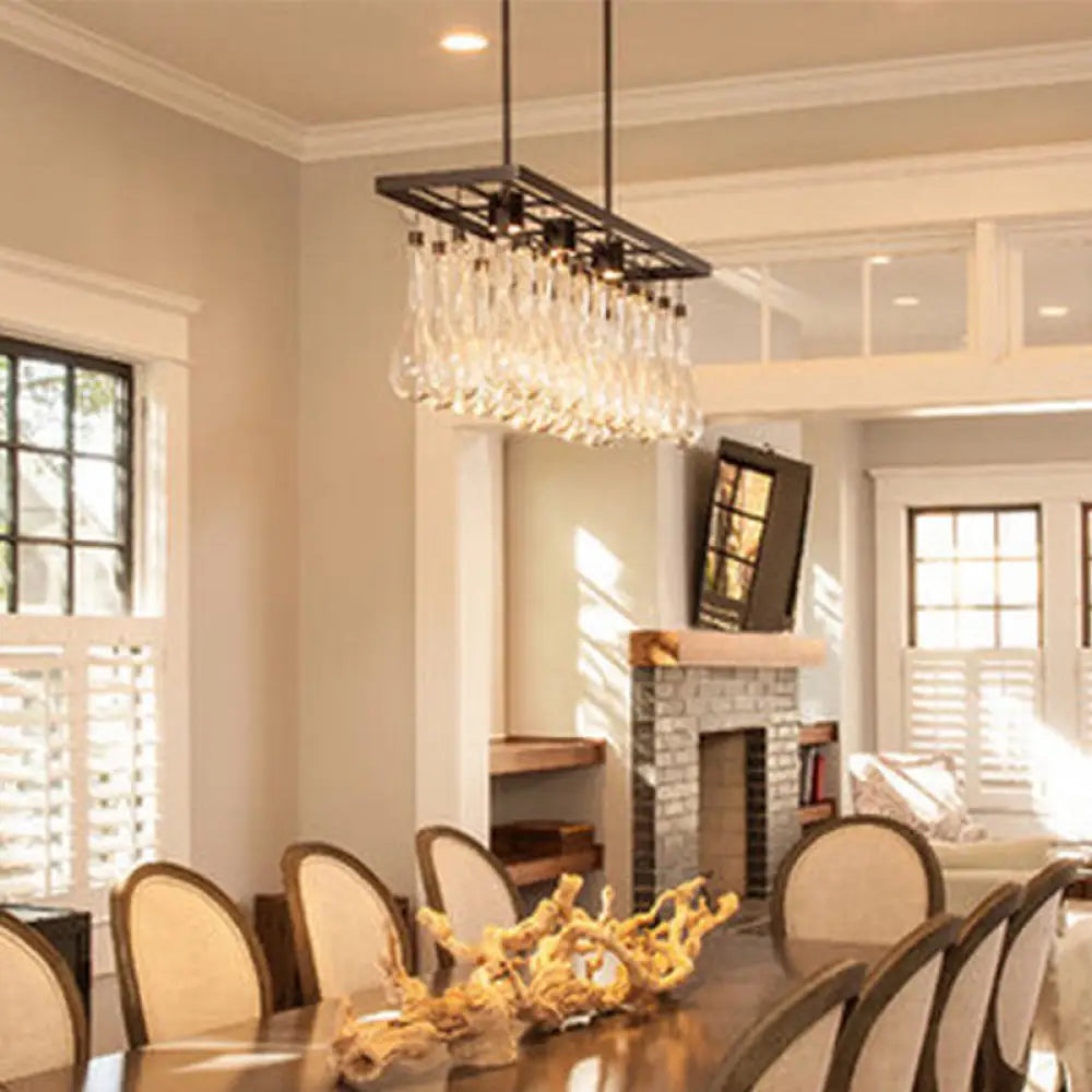 DecorBites™ Traditional Black Island Pendant Light with 3 Clear Glass Rectangles: Warm/White Light