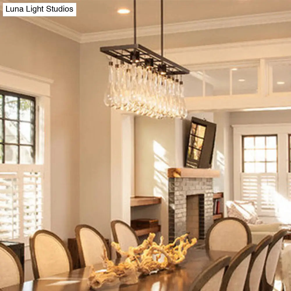 DecorBites™ Traditional Black Island Pendant Light with 3 Clear Glass Rectangles: Warm/White Light