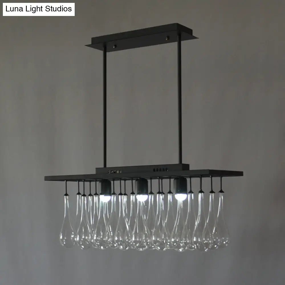 DecorBites™ Traditional Black Island Pendant Light with 3 Clear Glass Rectangles: Warm/White Light