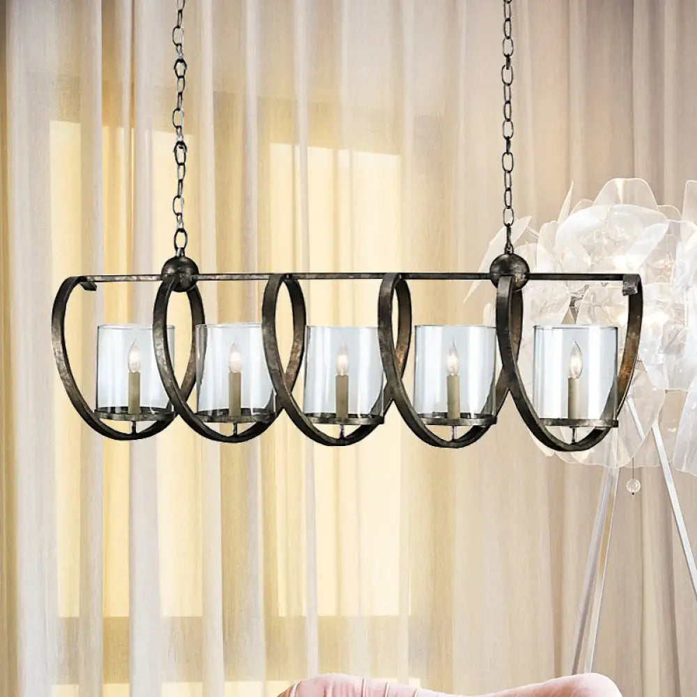 DecorBites™ Traditional Clear Glass Hanging Light - Antique Brass/Aged Silver Cylinder Island Lighting Fixture with 3/5 Bulbs - for Dining Room