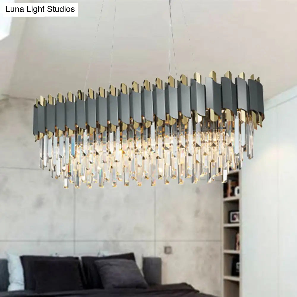 DecorBites™ Traditional Crystal Rod 8-Light Gray Chandelier - Oval Dining Room Hanging Lamp