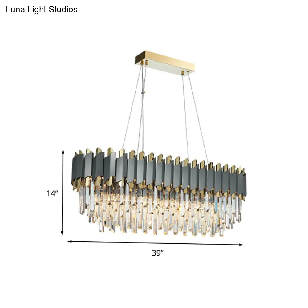 DecorBites™ Traditional Crystal Rod 8-Light Gray Chandelier - Oval Dining Room Hanging Lamp