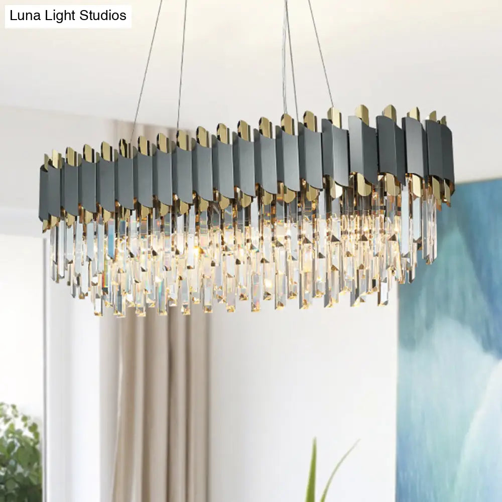 DecorBites™ Traditional Crystal Rod 8-Light Gray Chandelier - Oval Dining Room Hanging Lamp