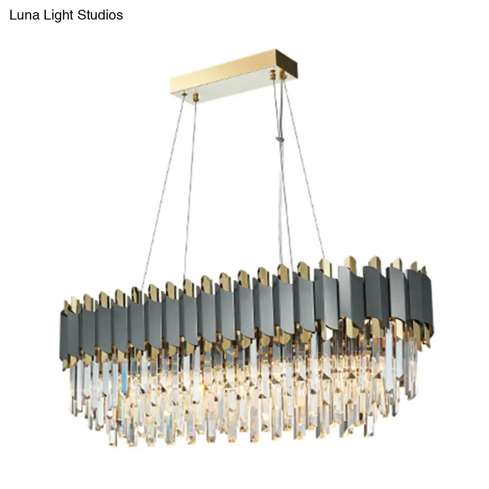 DecorBites™ Traditional Crystal Rod 8-Light Gray Chandelier - Oval Dining Room Hanging Lamp