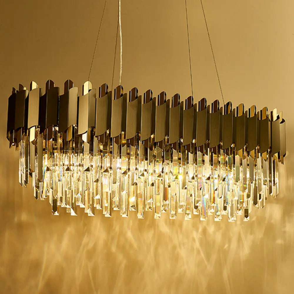 DecorBites™ Traditional Crystal Rod 8-Light Gray Chandelier - Oval Dining Room Hanging Lamp