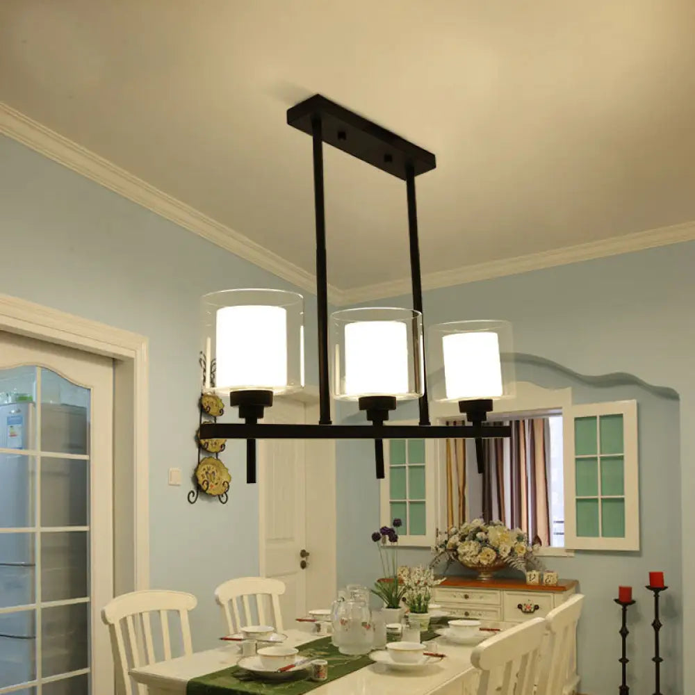 DecorBites™ Traditional Cylinder Island Dining Room Lamp with White Glass Shades - 3/4 Hanging Lights