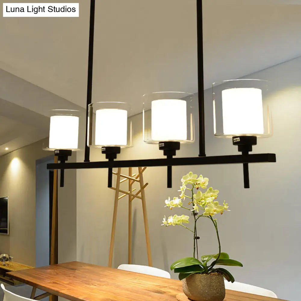 DecorBites™ Traditional Cylinder Island Dining Room Lamp with White Glass Shades - 3/4 Hanging Lights