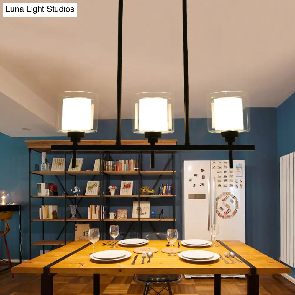 DecorBites™ Traditional Cylinder Island Dining Room Lamp with White Glass Shades - 3/4 Hanging Lights