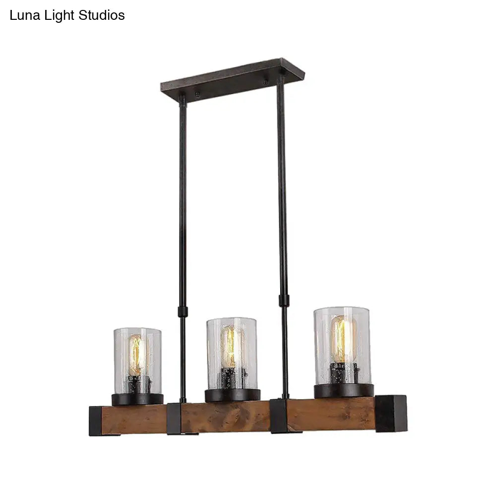 DecorBites™ Traditional Dining Room Pendant Light with Clear Glass Cylinder and Black Frame - 3/6 Lamp Options