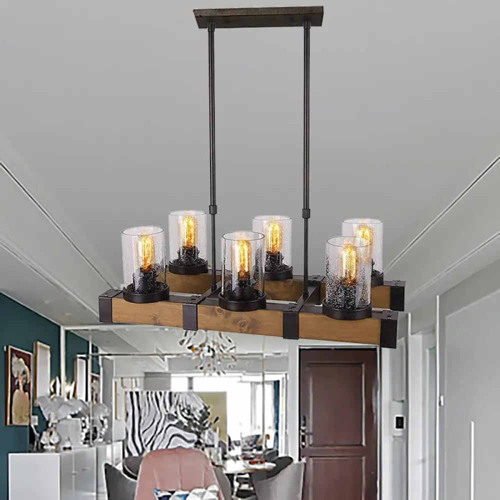 DecorBites™ Traditional Dining Room Pendant Light with Clear Glass Cylinder and Black Frame - 3/6 Lamp Options